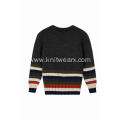 Boy's Knitted Stripe Bottom Crew Neck Pullover